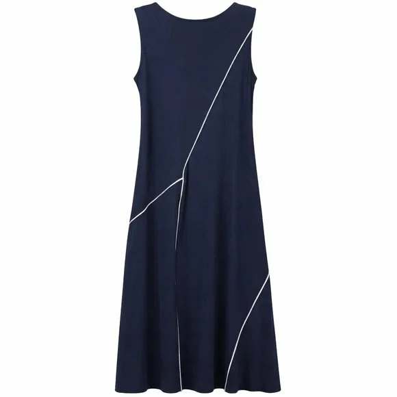 KAREN KANE Navy Midi Dress L | Sleeveless A-Line Stretch Knit - NWT - Picture 3 of 10
